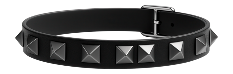 Studded faux leather choker with pyramid studs in gunmetal gray