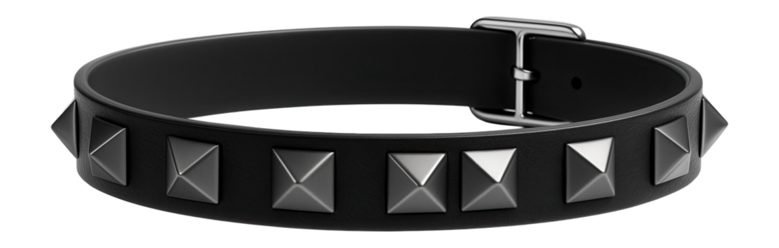 Studded faux leather choker with pyramid studs in gunmetal gray