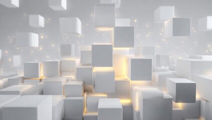 Abstract 3D white cubes with golden light