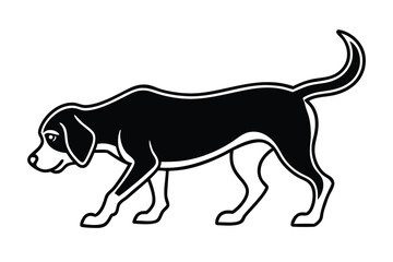 Isolated Silhouette of a Walking Dog with Curled Tail on White Background