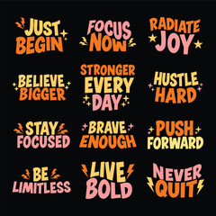 Motivational Quote Typography Bundle, Bold Positive Inspirational Lettering Design Set