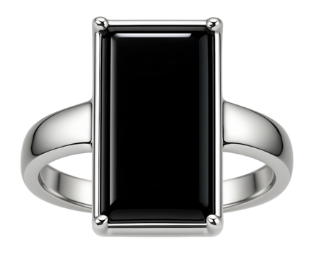 Black onyx ring with a rectangular stone set in a polished silver band