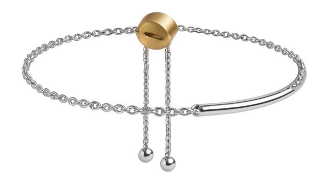 Cable chain bracelet with adjustable sliding bead closure