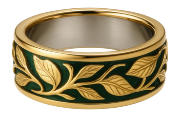 Nature-inspired ring set with leaf and vine motifs in gold overlay
