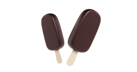 Pair Of Chocolate Popsicles Twin Serving Realistic 