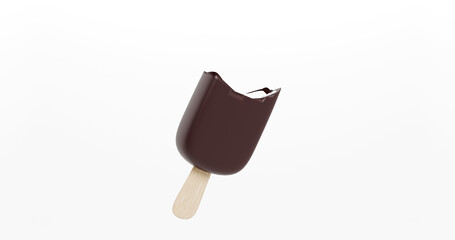 Floating Bitten Chocolate Popsicle on Wooden Stick
