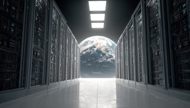 Futuristic server room with Earth view (4)
