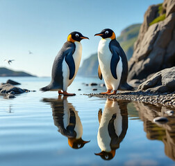 Fototapeta premium king penguin on the rocks