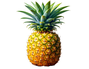 Fototapeta premium “Whole Tropical Pineapple with Green Crown, isolated on a transparent background”