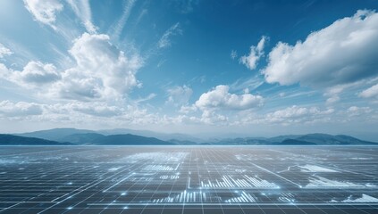 Digital landscape under a partly cloudy sky