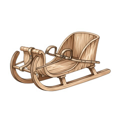 Vintage wooden sleigh hand drawn watercolor illustration.