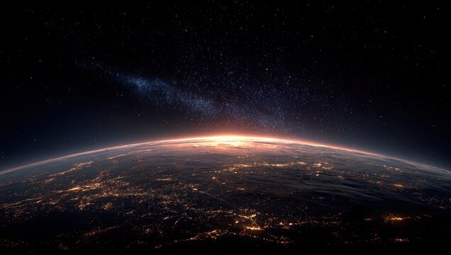 Earthrise, a planet illuminated by sunrise from space