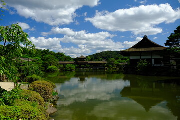 Fototapeta premium 日本、京都、平安神宮、神社、庭園、文化財、木造建築、古代建築、日本文化、歷史名勝、文化財、木、綠色、青空、写真素材