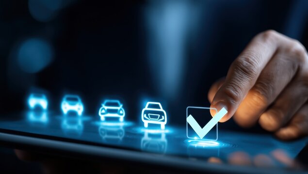 Hand selecting a checkmark on a tablet