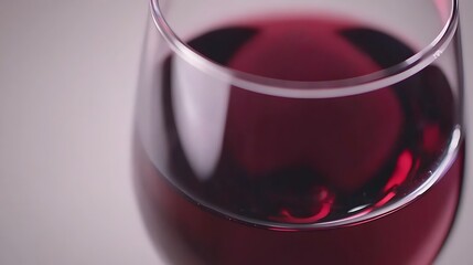 Minimalist composition of red wine glass in crisp 4K using 50mm macro lens, evening light adding subtle cinematic tones