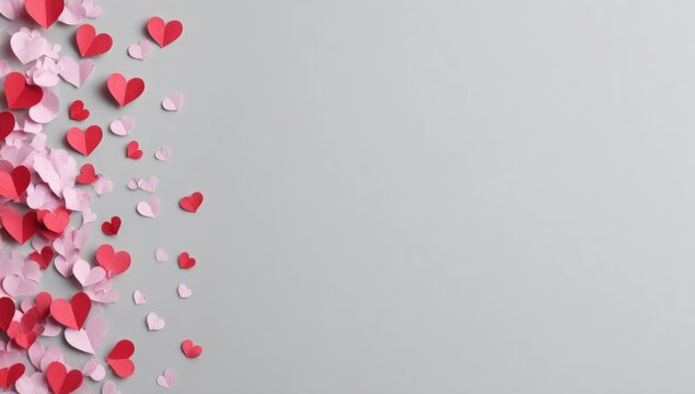 Paper hearts on gray backdrop