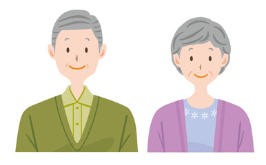 笑顔で正面向きのシニア夫婦のイラスト

