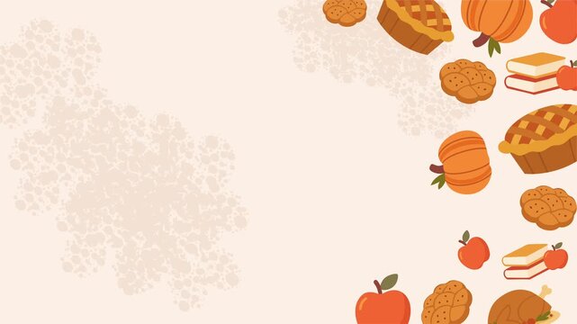 White autumn background with pumpkin pie bread seasonal decoration