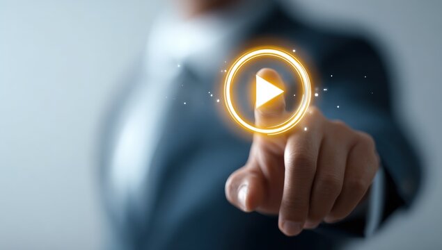 Businessperson pressing play button - Powered by Adobe