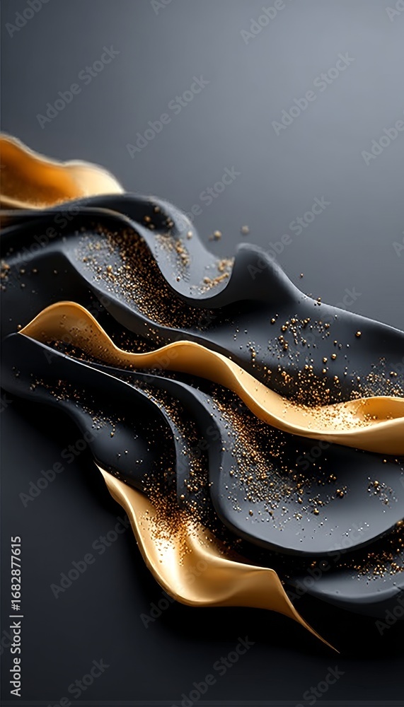 Poster swirling abstract of darkness and elegance with opulent waves creating liquid forms and details