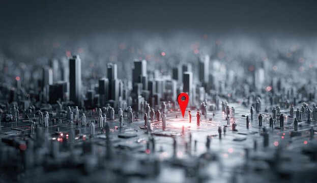 Cityscape with a red marker