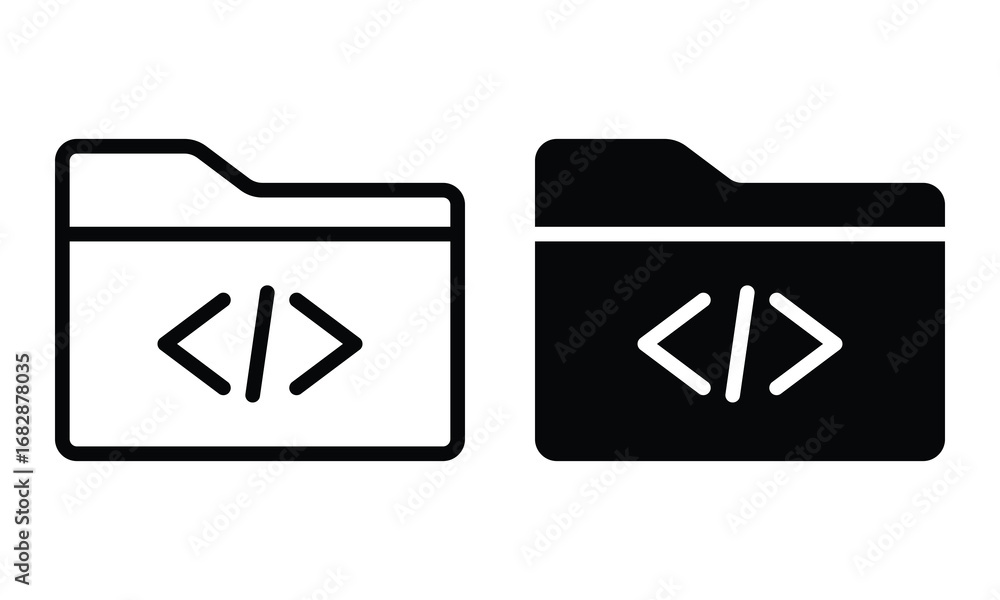 Wall mural code folder icon with outline and glyph style.