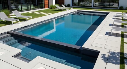 Fototapeta premium Contemporary clean home swimming pool with natural stone flooring