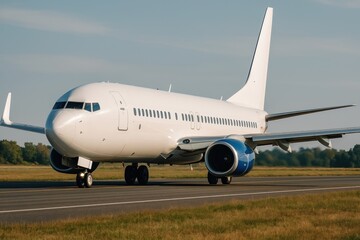 Obraz premium Airplane taxiing on runway.