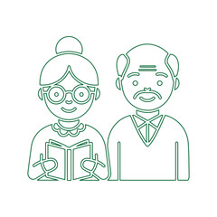 Elderly couple enjoying reading together illustration.