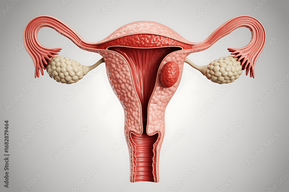 Poster clean 3d rendering of the female reproductive system showing uterus ovaries and fallopian tubes in d