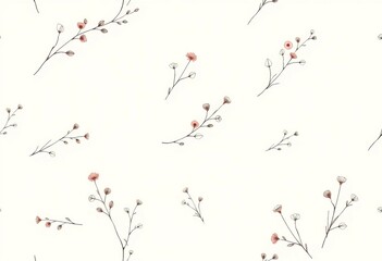 Subtle sketched floral sprigs on a calm, creamy background Seamless repeat for nursery decor or apparel,  cream,  Scandinavian