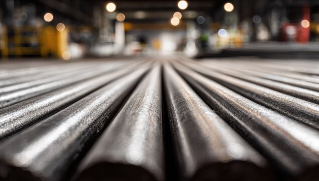 Rows of metal rods in a factory