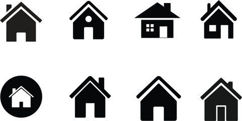 Collection of simple black house icons representing home and residence