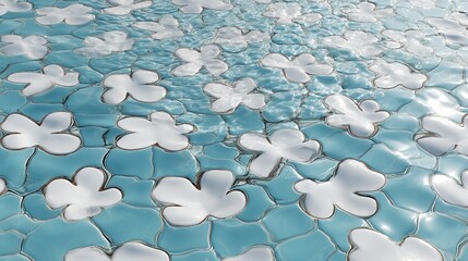 Obraz premium Close-up of glass mosaic tiles with abstract patterns, various shapes and sizes on a light blue background, adding depth and movement and flow through glass textures.