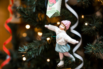 Christmas decorations. Soviet Christmas tree. Old retro cotton wool Christmas tree toy. 1930s.