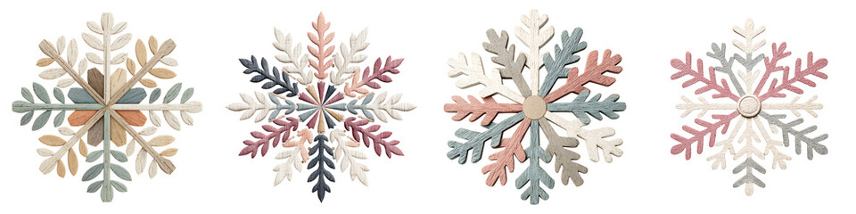 Beautiful, intricate snowflake designs in soft pastel colors, showcasing delicate leaf patterns, organic forms, and seasonal inspiration for home d&eacute;cor and festive themes
