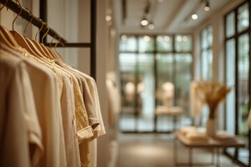 Clothing store interior.  Soft, warm lighting