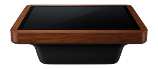 Digital touch tabletop with a wood veneer finish and multi-touch capabilities for educational environments