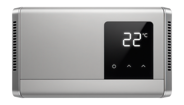 Wall-mounted smart heater with digital display and touch-sensitive controls