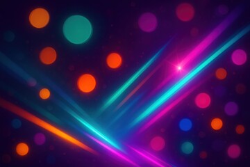 Neon light streaks and bokeh circles on dark purple abstract background image