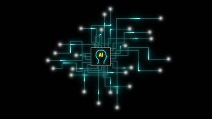 AI artificial intelligence head icon on a glowing digital circuit board network image photo