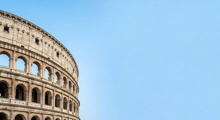 Sunset image of Colosseum with warm sky and copy space, sharp stone textures and editorial clarity.