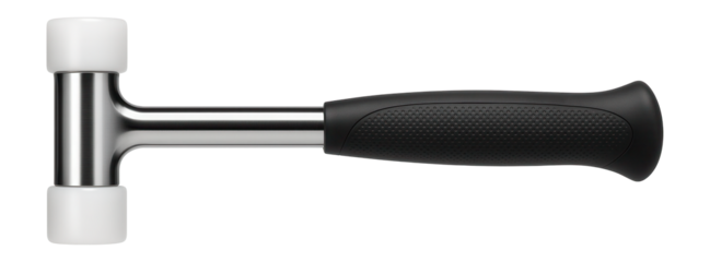 Nylon-capped hammer with a textured grip for automotive bodywork repairs.