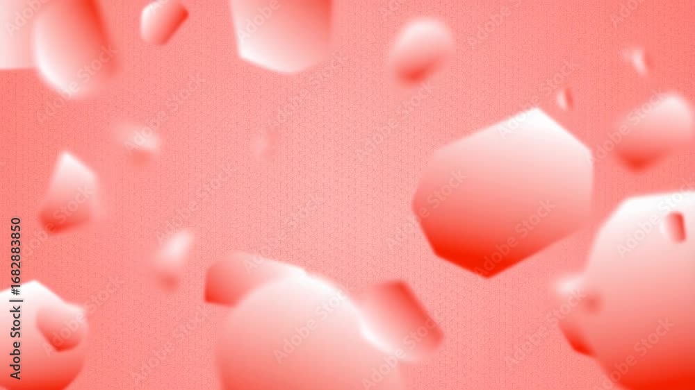 Poster hexagonal shapes floating on coral background animation