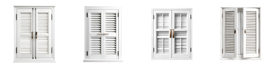 Fototapeta premium Elegant white shutter doors showcasing various configurations for a classic, refined interior design, ideal for adding a touch of sophistication to any modern space