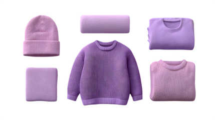 Lavender knitwear collection, isolated on transparent background