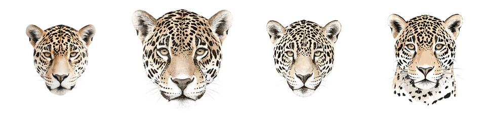 Fototapeta premium Beautiful leopard heads showcasing detailed features, expressive eyes in natural color tones, suitable for wildlife art, educational purposes, and nature-inspired designs