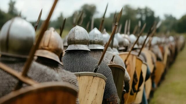 Historic reenactors prepare for a medieval battle