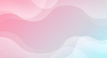 Elegant abstract background with flowing transparent shapes and a smooth pastel gradient from pink to light blue
