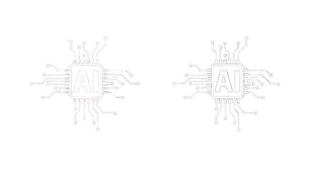 Two A I microchip circuits on black isolated on a transparent background artificial 